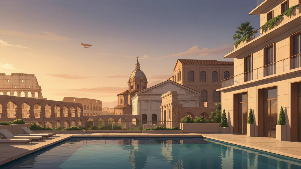 Original AI-generated travel illustration for: Thompson Rome opens, bringing the Thompson Hotels brand to Italy
