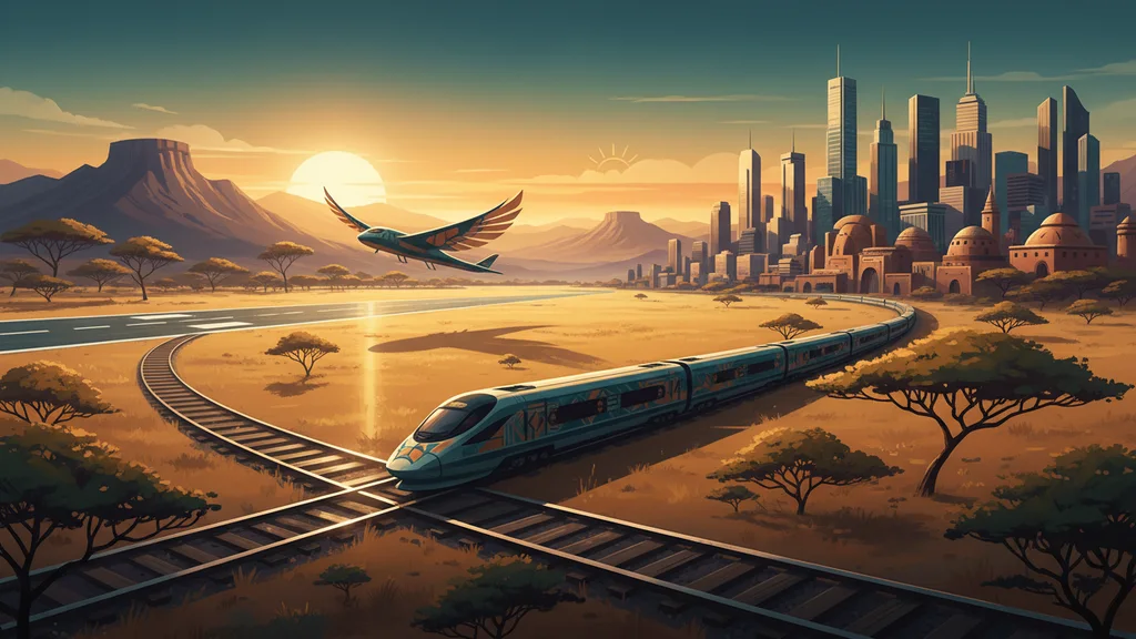 Original AI-generated travel illustration for: Runway to Railway puts innovation and African identity at the heart of infrastructure