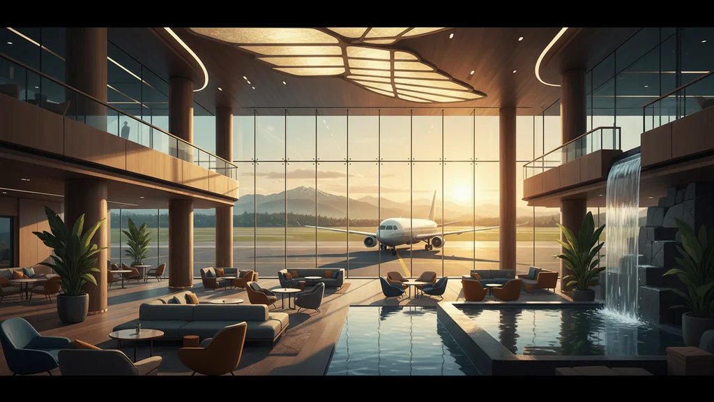 Original AI-generated travel illustration for: Chase Sapphire Lounge SeaTac Airport Gets Approval, And It Looks Gorgeous