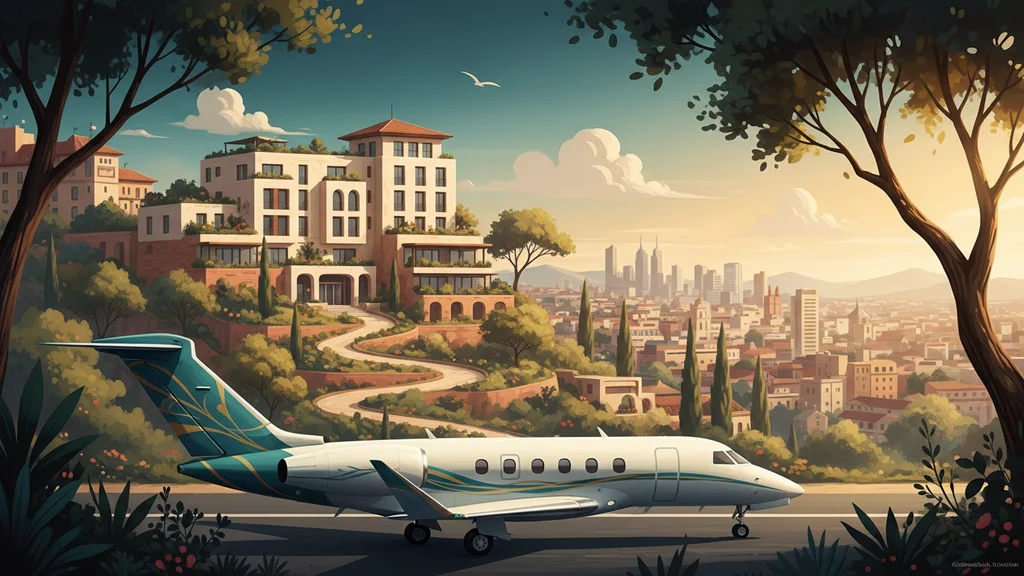 Original AI-generated travel illustration for: Hilton opens Casa Verbena Madrid, its first Outset Collection hotel in Europe