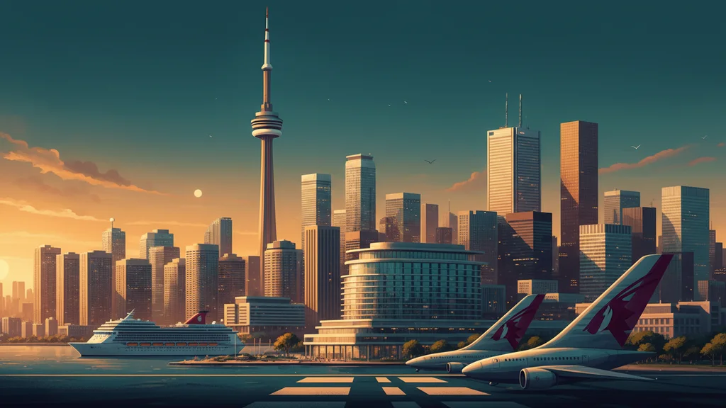 Original AI-generated travel illustration for: Qatar Airways and WestJet expand Canadian connectivity through new codeshare partnership