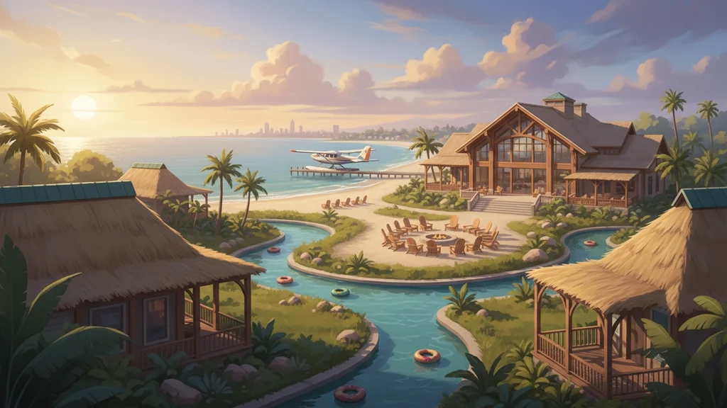 Original AI-generated travel illustration for: Camp Margaritaville Golden Isles Breaks Ground in Georgia