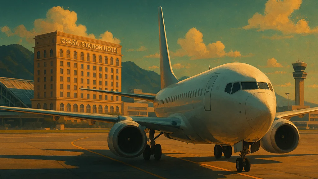 Original AI-generated travel illustration for: Osaka Station Hotel, Marriott Autograph Collection Review: Come For The Specialty Salon & Breakfast