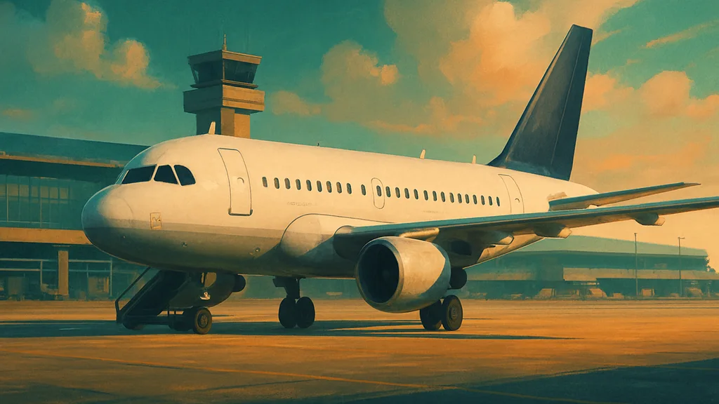 Original AI-generated travel illustration for: Anniversary Statement: Airbus A319-100, OO-SSF